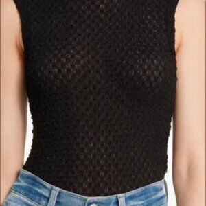 Frame Denim Black Textured Sleeveless Blouse